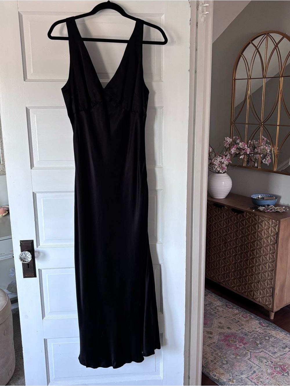 NWT LOFT Black Satin V-Neck Dress